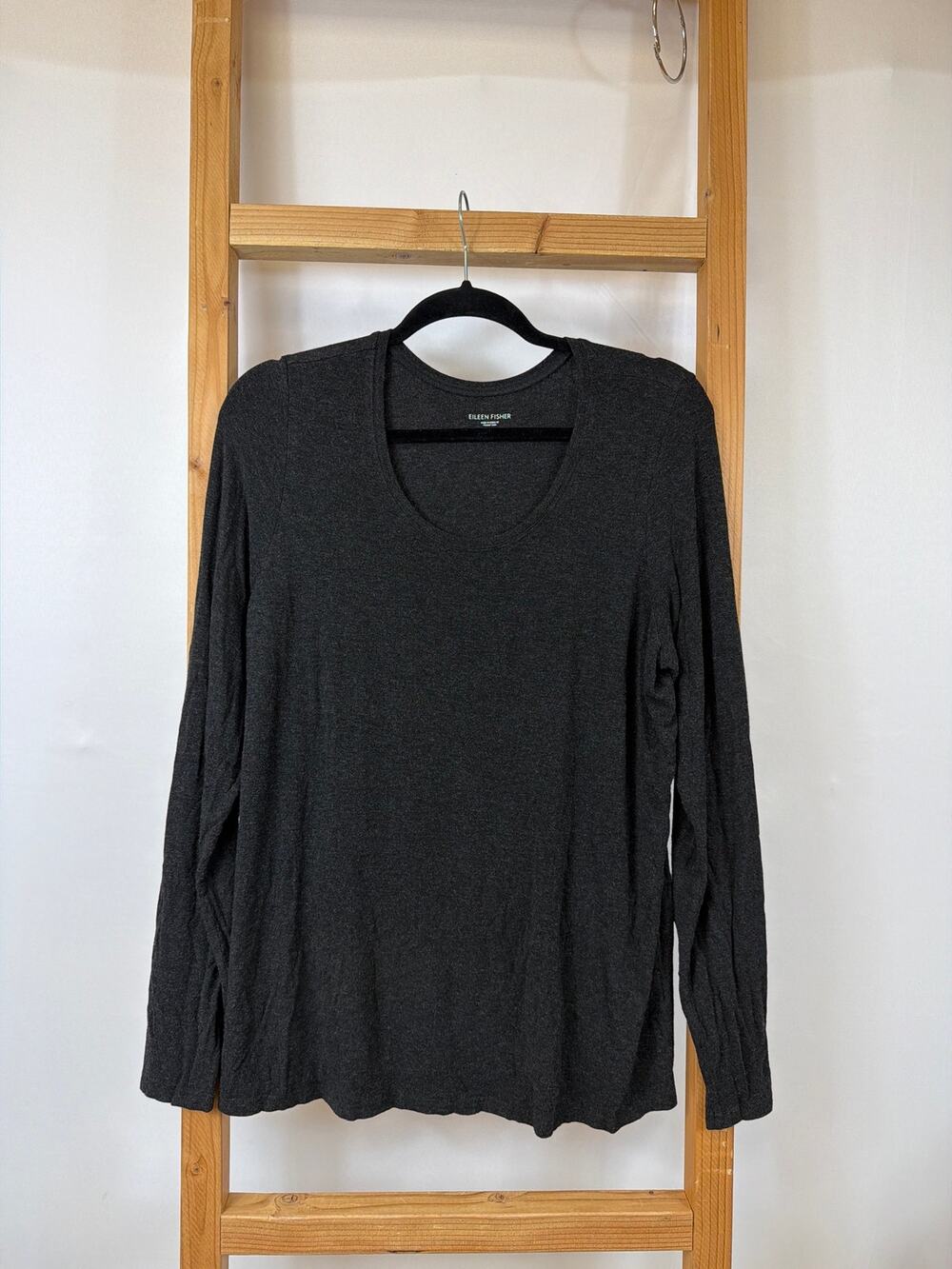 Eileen Fisher Gray Long Sleeve Scoop Neck Shirt Size XL